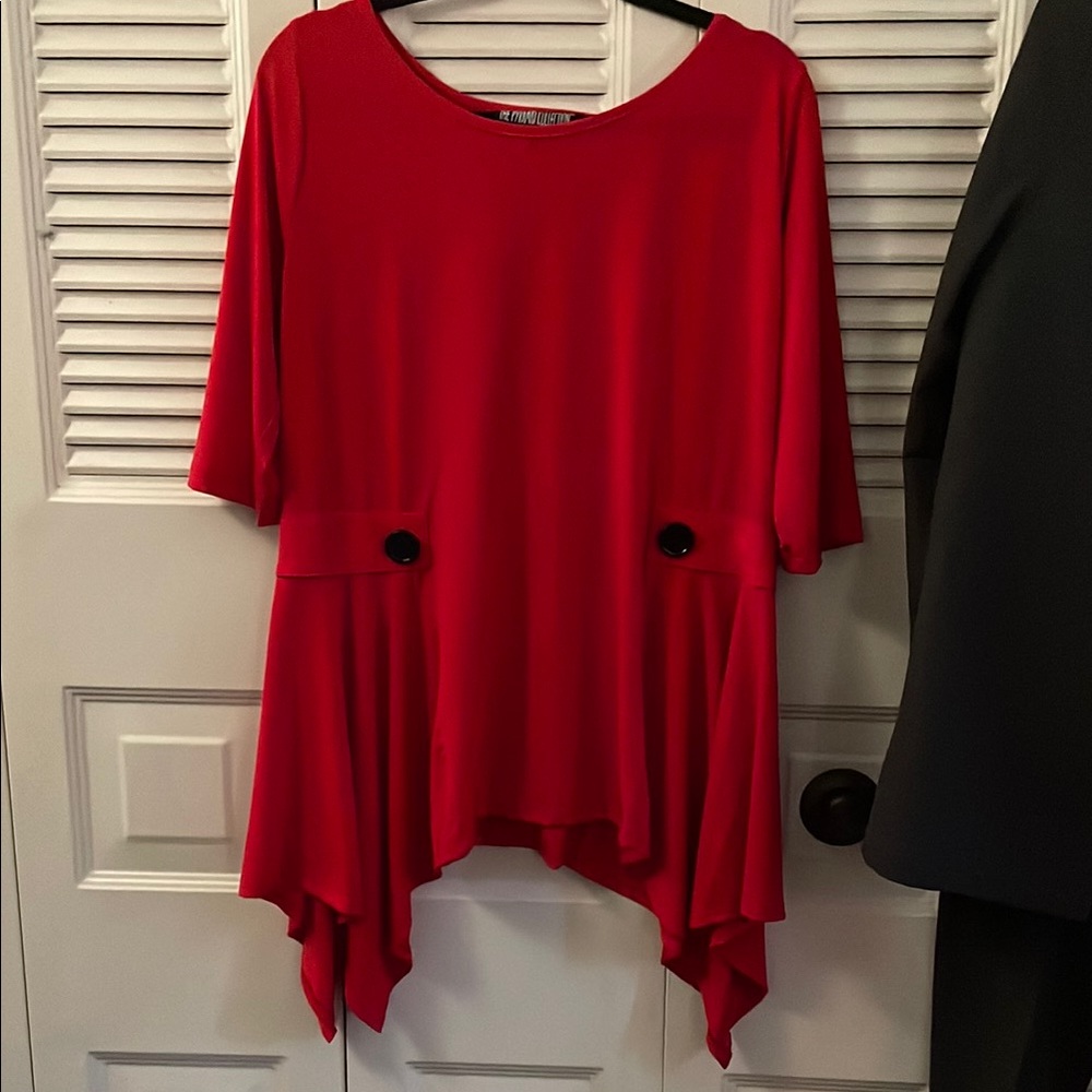 The Pyramid Collection Red Asymmetrical Tunic Blouse